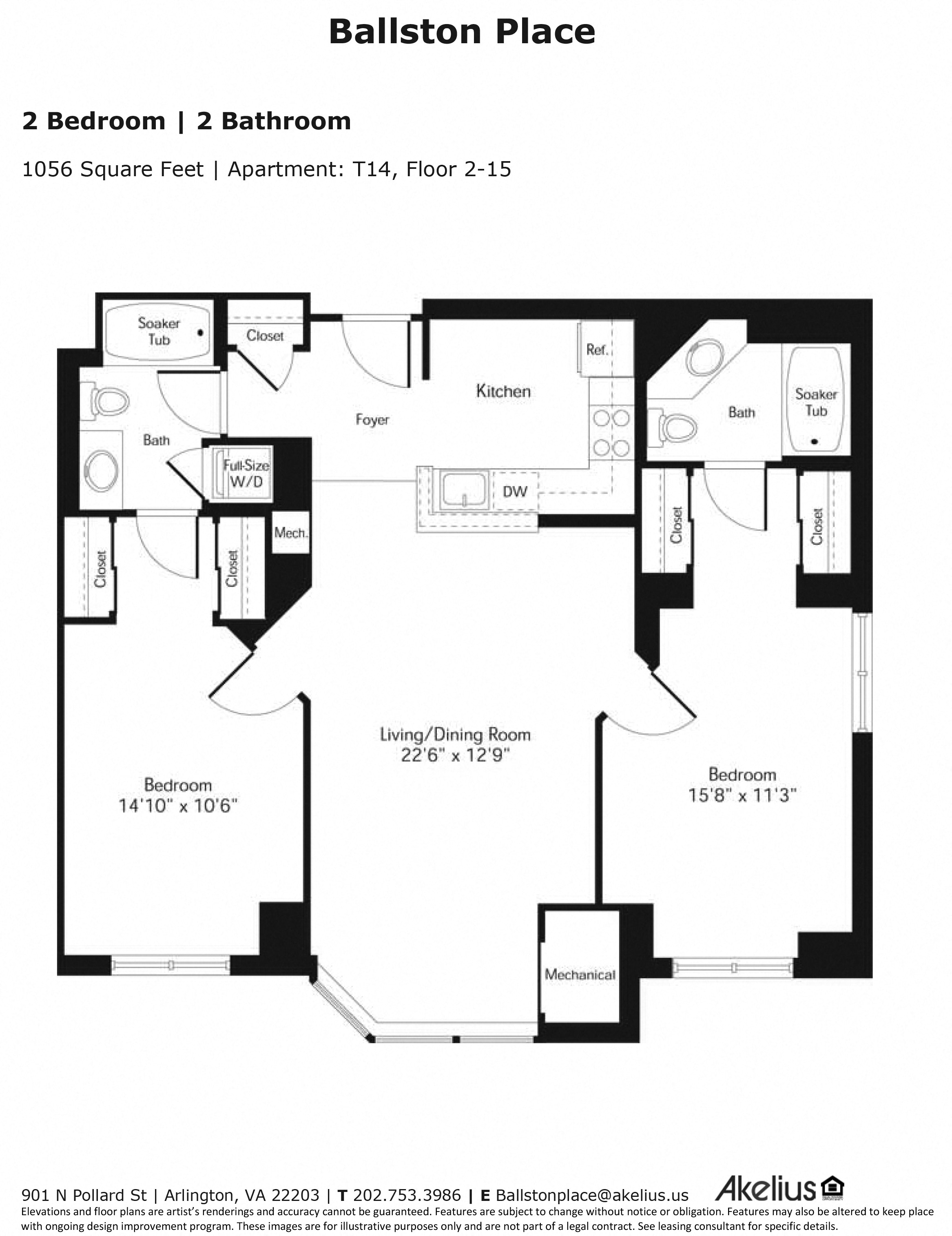 Floor plan for 2 beds, 2 baths, 1148 sqft